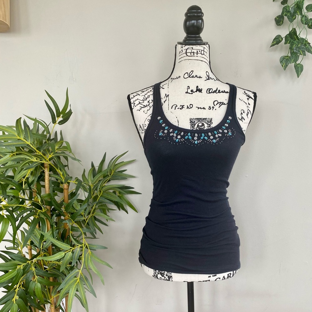 Hollister Black Tank Top with Blue Embellishment